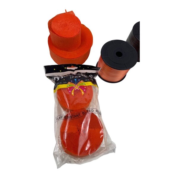 Lot of Orange & Black Crepe Paper Streamers w/ Partial Rolls of Curling Ribbon - Picture 3 of 5
